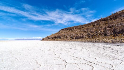 Vista de un salar en el norte argentino con montañas de fondo, representativo de las zonas de Jujuy y Catamarca donde se desarrollan proyectos de litio.