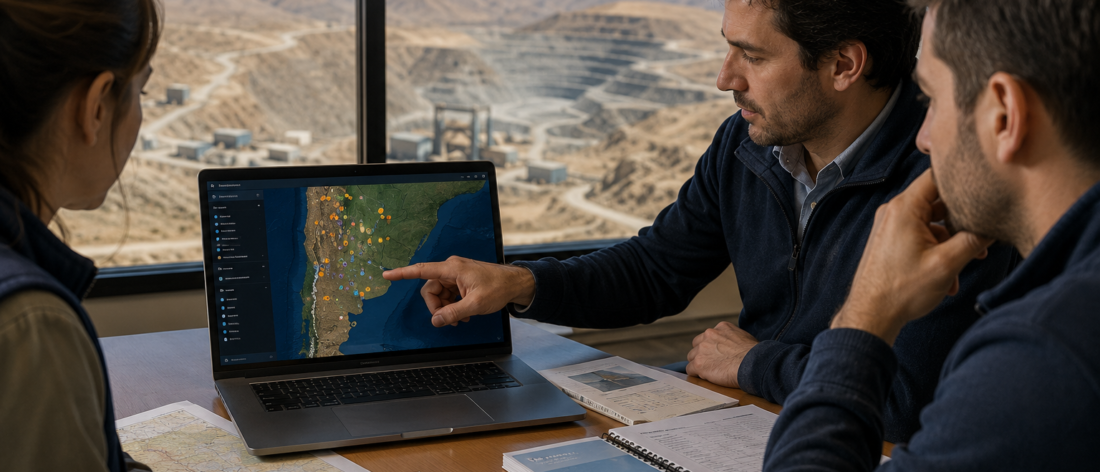 Profesionales analizan un mapa digital de proyectos mineros argentinos vinculado con Conectando Proyectos de CAEM.