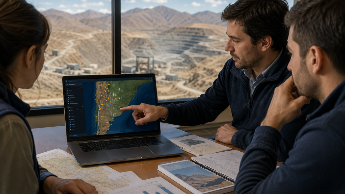 Profesionales analizan un mapa digital de proyectos mineros argentinos vinculado con Conectando Proyectos de CAEM.