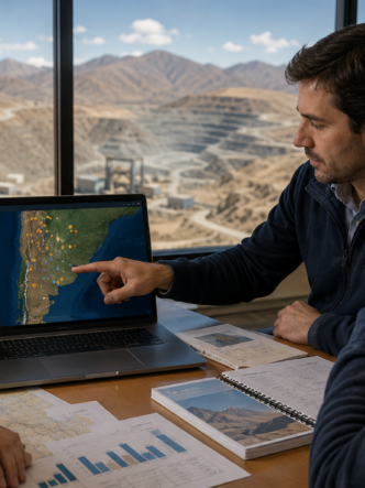 Profesionales analizan un mapa digital de proyectos mineros argentinos vinculado con Conectando Proyectos de CAEM.