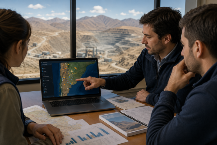 Profesionales analizan un mapa digital de proyectos mineros argentinos vinculado con Conectando Proyectos de CAEM.